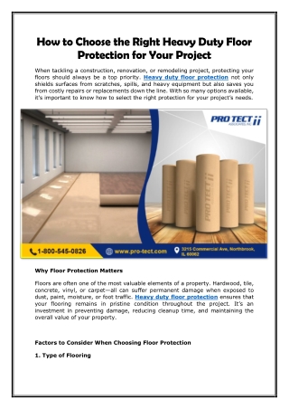 How to Choose the Right Heavy Duty Floor Protection for Your Project