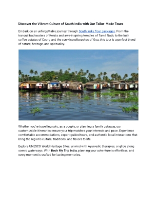 Discover the Vibrant Culture of South India with Our Tailor-Made Tours