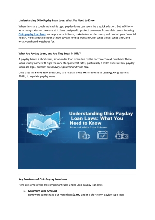 Understanding Ohio Payday Loan Laws: What You Need to Know