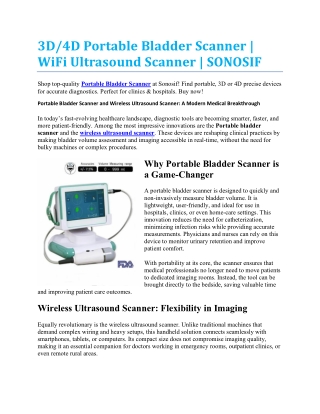 3D/4D Portable Bladder Scanner | WiFi Ultrasound Scanner | SONOSIF
