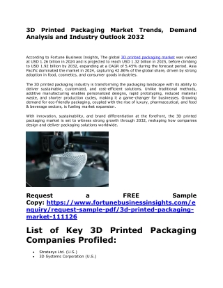 3D Printed Packaging Market Forecast Analysis and Key Insights 2032