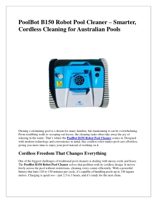 PoolBot B150 Robot Pool Cleaner – Upgrade Pool Care, Buy Now