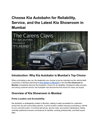 Choose Kia Autobahn for Reliability, Service, and the Latest Kia Showroom in Mumbai