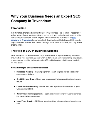 Why Your Business Needs an Expert SEO Company in Trivandrum.