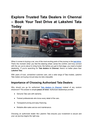 Explore Trusted Tata Dealers in Chennai – Book Your Test Drive at Lakshmi Tata Today