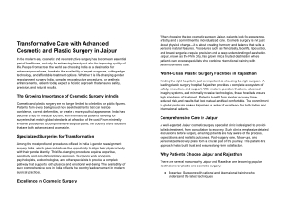 Transformative Care with Advanced Cosmetic and Plastic Surgery in Jaipur