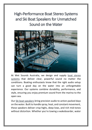 High-Performance Boat Stereo Systems and Ski Boat Speakers for Unmatched Sound on the Water