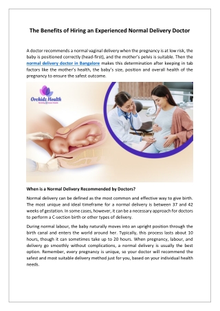 The Benefits of Hiring an Experienced Normal Delivery Doctor