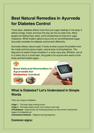 Ayurvedic Diabetes Treatment in Panchkula with Natural Remedies