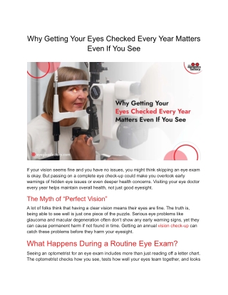 Why Getting Your Eyes Checked Every Year Matters Even If You See