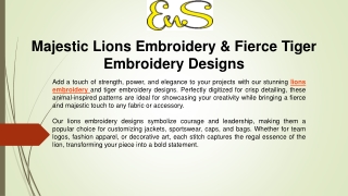 Majestic Lions Embroidery & Fierce Tiger Embroidery Designs