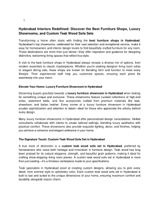 Hyderabad Interiors Redefined_ Discover the Best Furniture Shops, Luxury Showrooms, and Custom Teak Wood Sofa Sets