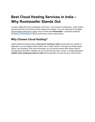 Best Cloud Hosting Services in India – Why Rootreseller Stands Out