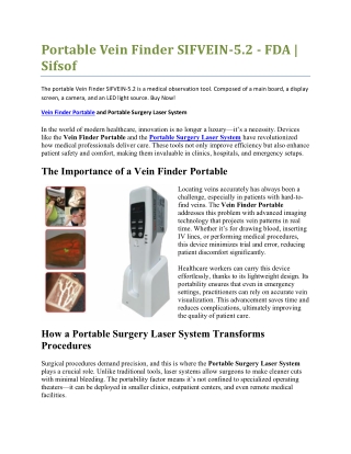 Portable Vein Finder SIFVEIN-5.2 - FDA | Sifsof
