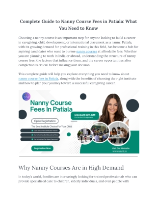 Complete Guide to Nanny Course Fees in Patiala: What You Need to Know