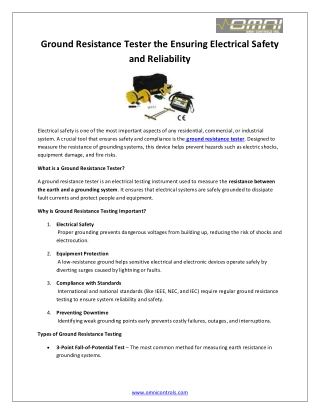 Ground Resistance Tester the Ensuring Electrical Safety and Reliability