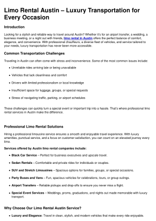 Limo Rental Austin – Luxury Transportation for Every Occasion