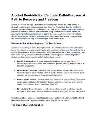 Best Alcohol De-Addiction Centre in Delhi, Gurgaon, NCR