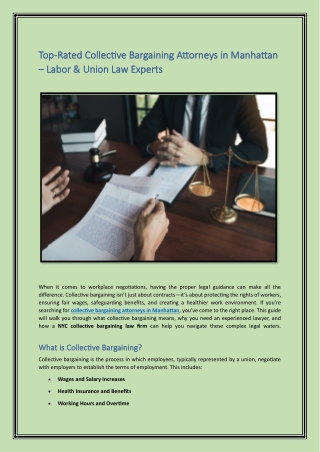 Top-Rated Collective Bargaining Attorneys in Manhattan – Labor & Union Law Exper