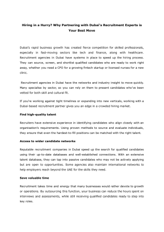 Hiring in a Hurry Why Partnering with Dubai's Recruitment Experts is Your Best Move