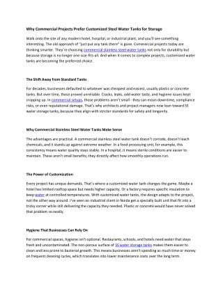 Why Commercial Projects Prefer Customized Steel Water Tanks for Storage