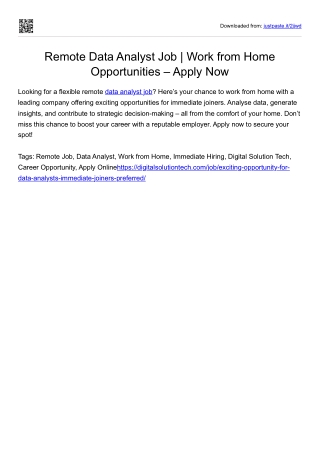 Remote Data Analyst Job | Work from Home Opportunities – Apply Now