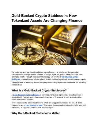 Gold-Backed Crypto Stablecoin  How Tokenized Assets Are Changing Finance