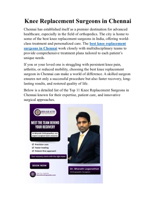 Knee Replacement Surgeons in Chennai