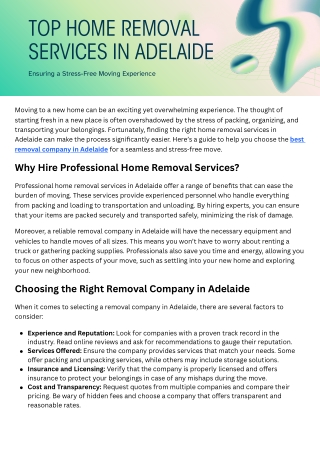 Top Home Removal Services in Adelaide for Stress-Free Moving