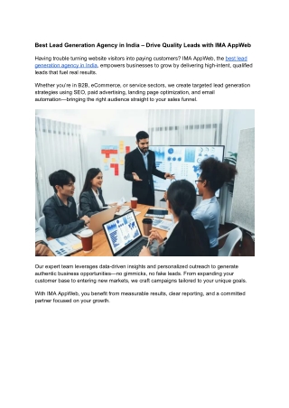 Best Lead Generation Agency in India – Drive Quality Leads with IMA AppWeb