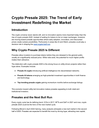 Crypto Presale 2025_ The Trend of Early Investment Redefining the Market