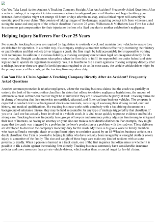 Can You Take Legal Action Against A Trucking Business Directly After A Mishap? F