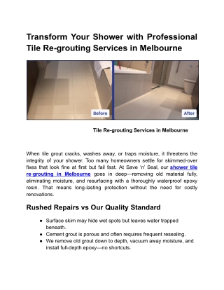 Transform Your Shower with Professional Tile Re-grouting Services in Melbourne