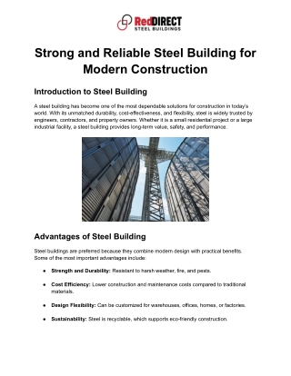 Strong and Reliable Steel Building for Modern Construction