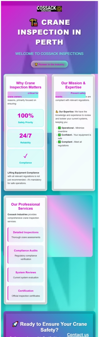 Cossack - crane inspection Perth WA