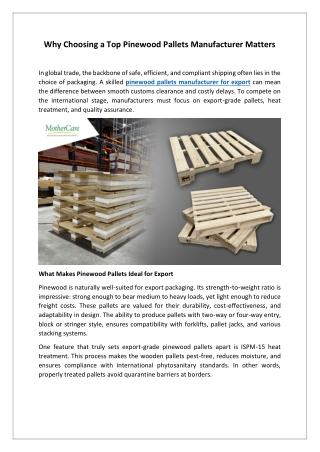Why Choosing a Top Pinewood Pallets Manufacturer Matters