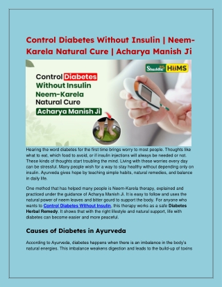 Control Diabetes Without Insulin _ Neem-Karela Natural Cure _ Acharya Manish Ji