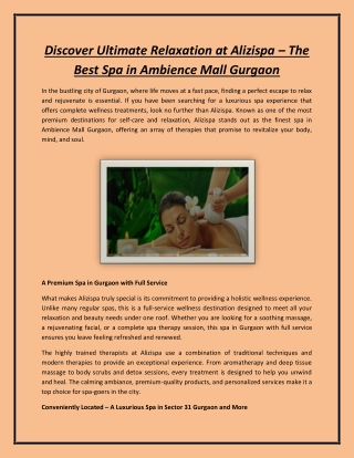 Discover Ultimate Relaxation at Alizispa – The Best Spa in Ambience Mall Gurgaon
