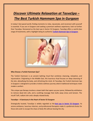 Discover Ultimate Relaxation at TasvaSpa – The Best Turkish Hammam Spa in Gurgao