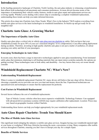 Charlotte Auto Glass Trends: What’s New in the Industry?