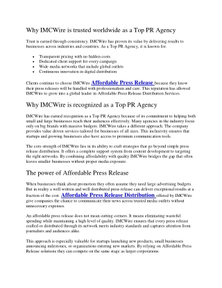 Affordable Press Release Distribution Services IMCWire brings measurable results