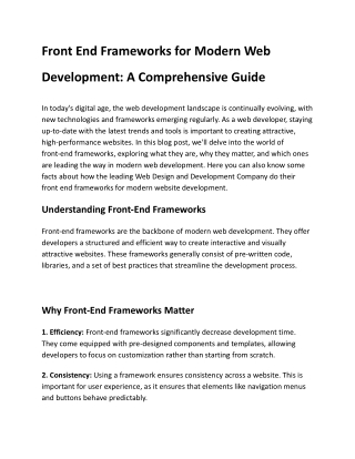 Front End Frameworks for Modern Web Development: A Comprehensive Guide