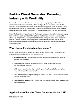 Perkins Diesel Generator_ Powering Industry with Credibility