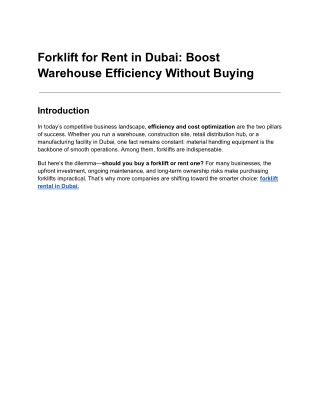 Smarter Warehousing with Forklift Rentals