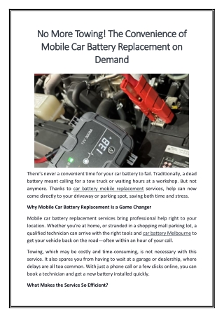 No More Towing! The Convenience of Mobile Car Battery Replacement on Demand
