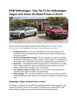 EVM Volkswagen_ Your Go-To for Volkswagen Taigun and Virtus On-Road Prices in Kochi