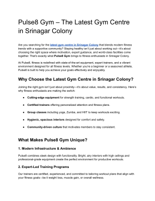 Pulse8 Gym – The Latest Gym Centre in Srinagar Colony