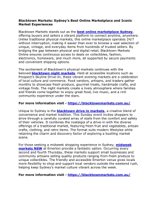 Blacktown Markets - Sydney’s Best Online Marketplace and Iconic Market Experiences
