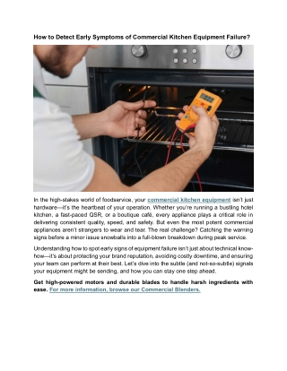 How to Detect Early Symptoms of Commercial Kitchen Equipment Failure