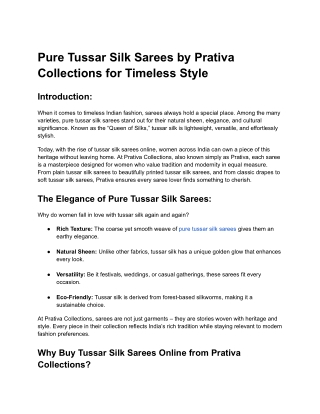 Pure Tussar Silk Sarees by Prativa Collections for Timeless Style